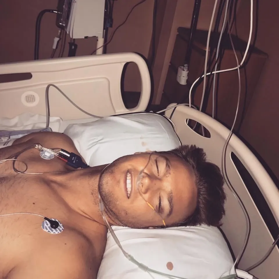 Ian in the hospital, after his accident